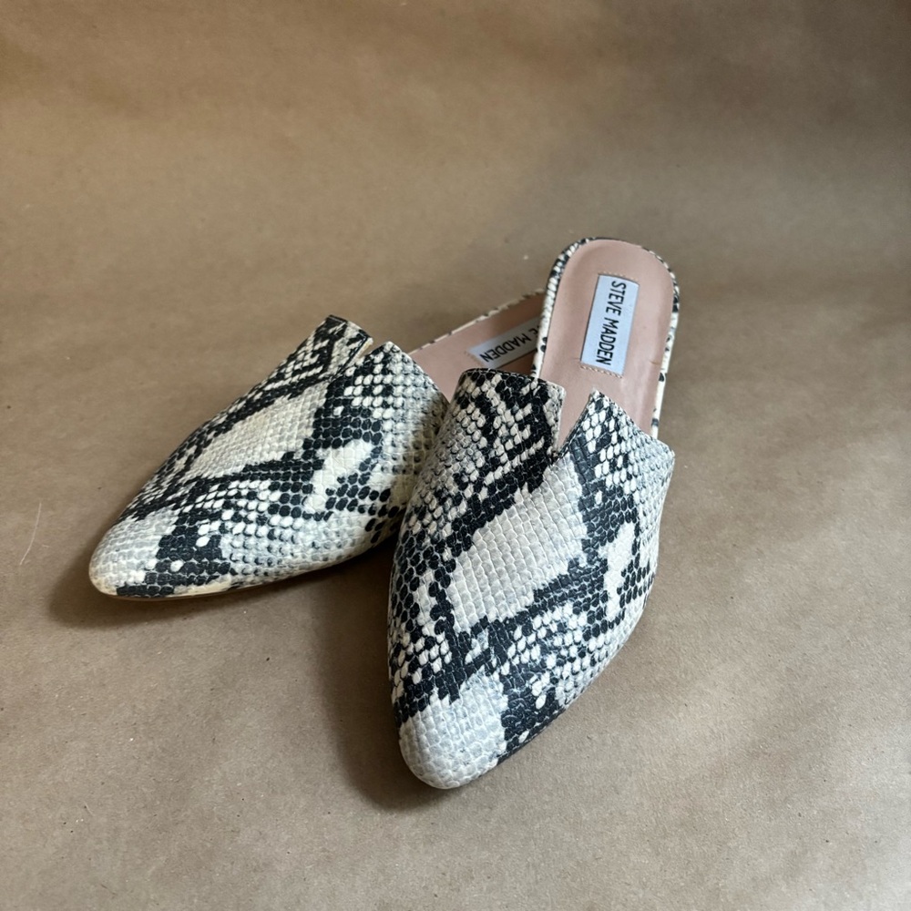 Steve Madden Black and White Snakeskin Mules